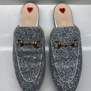 Gucci Princetown Mules Silver GLITTER 41